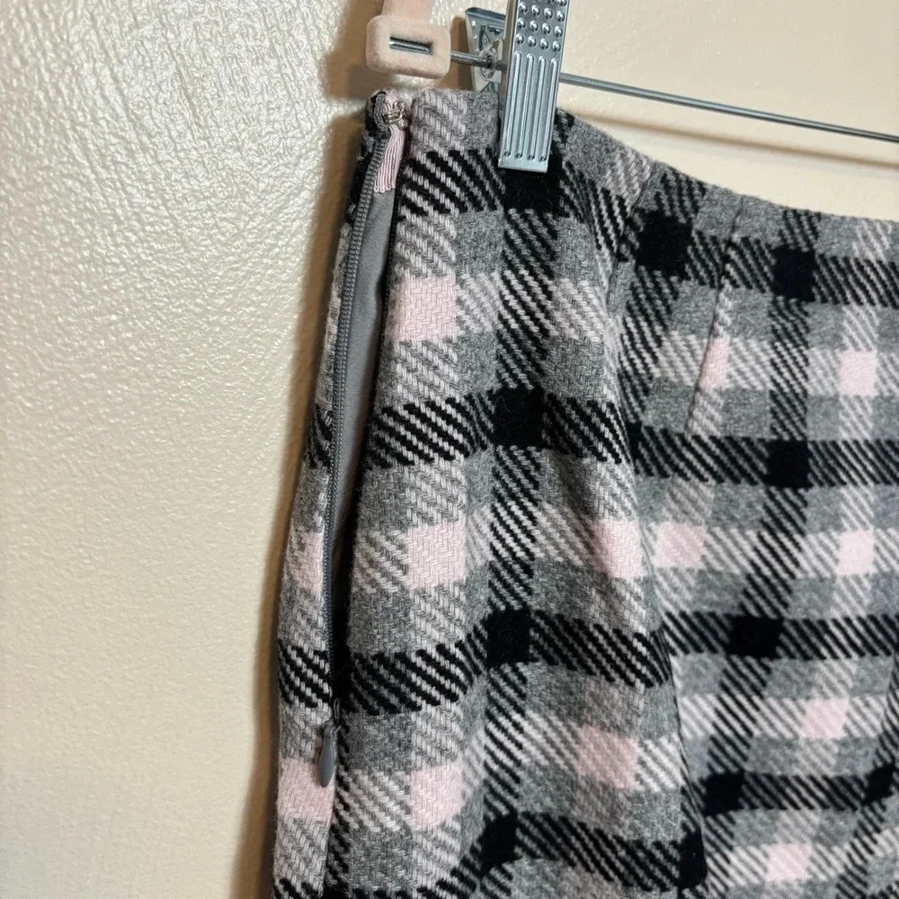 Talbots Womens Wool Blend‎ Plaid Pencil Skirt Pink Black Gray Lined Size 10